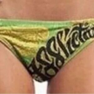 Affliction Green and Yellow Rebels Bikini Bottom (Medium)